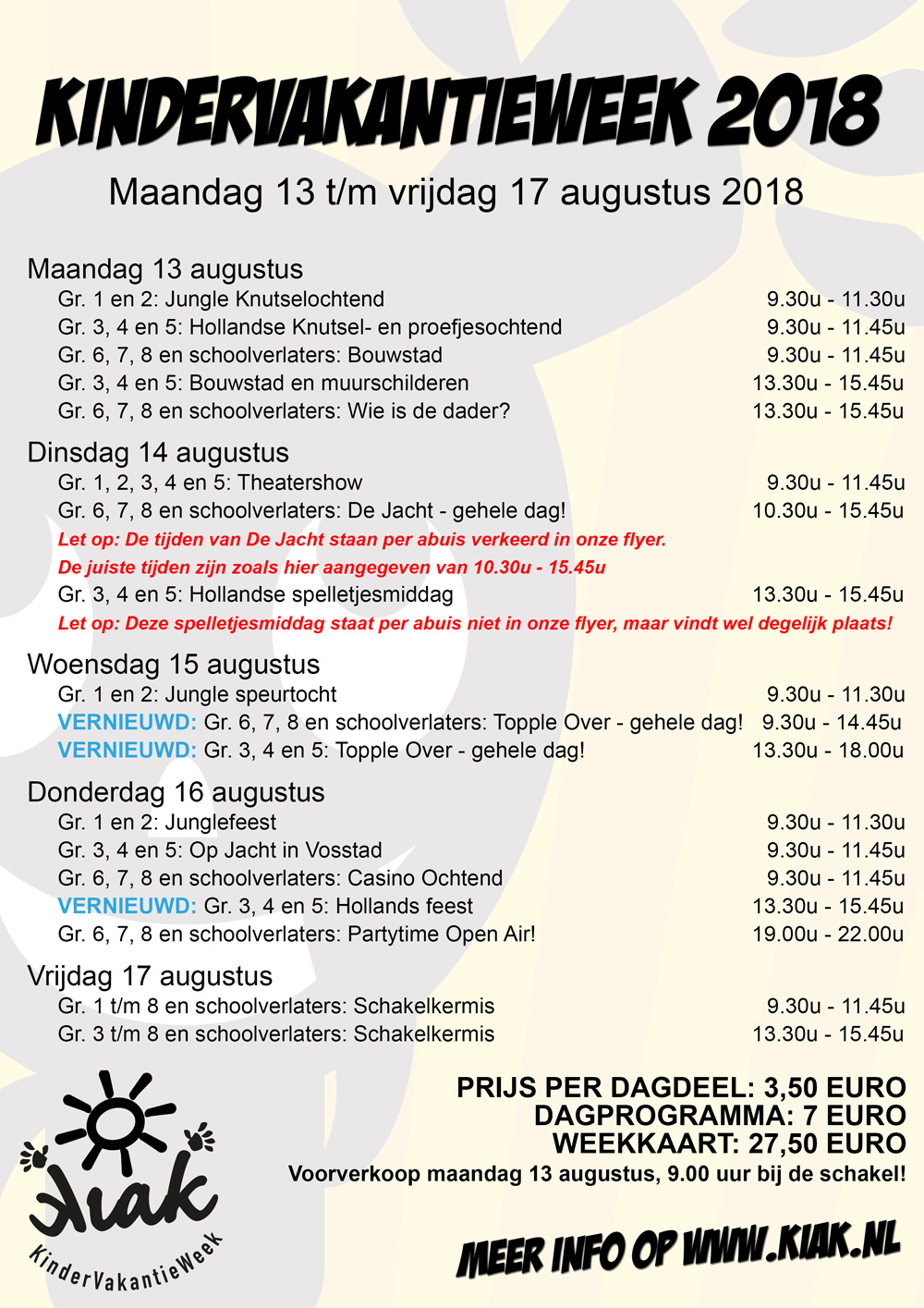 programma kindervakantieweek 2018